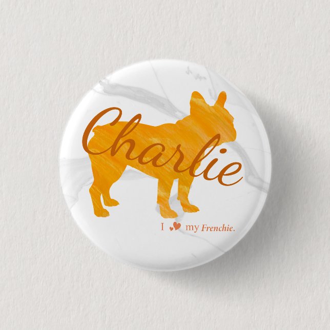 Custom Pastel Orange French Bulldog - Frenchie Button (Vorderseite)