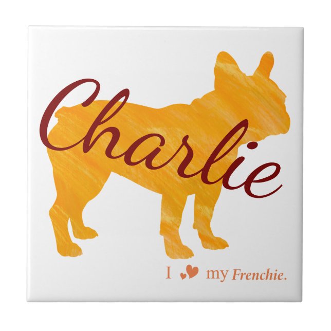 Custom Pastel Orange French Bulldog Tile- Frenchie Fliese (Vorderseite)
