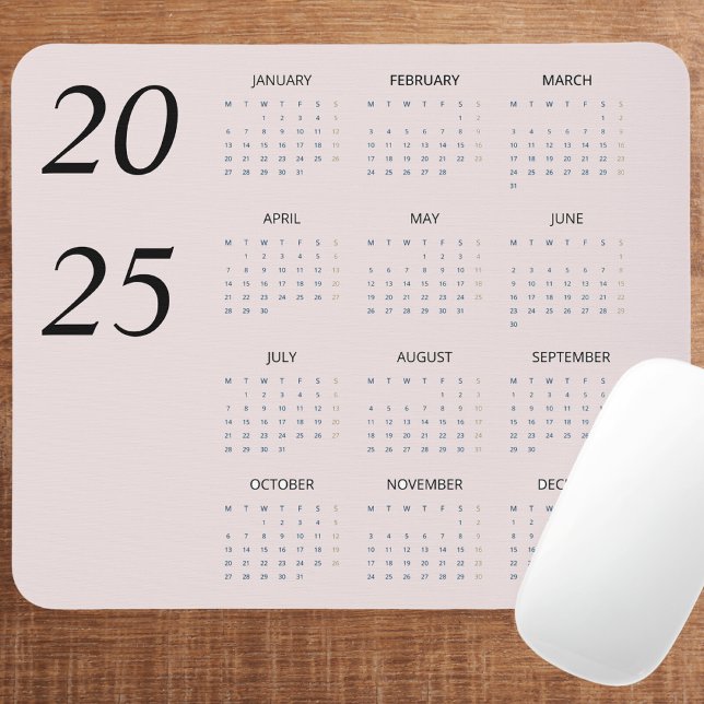 Custom Pastel Pink 2025 Calendar Elegant Mousepad (Von Creator hochgeladen)