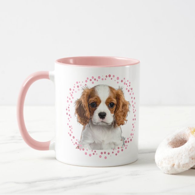 Custom pastel pink cavalier mug Photo Personalized Tasse (Mit Donut)