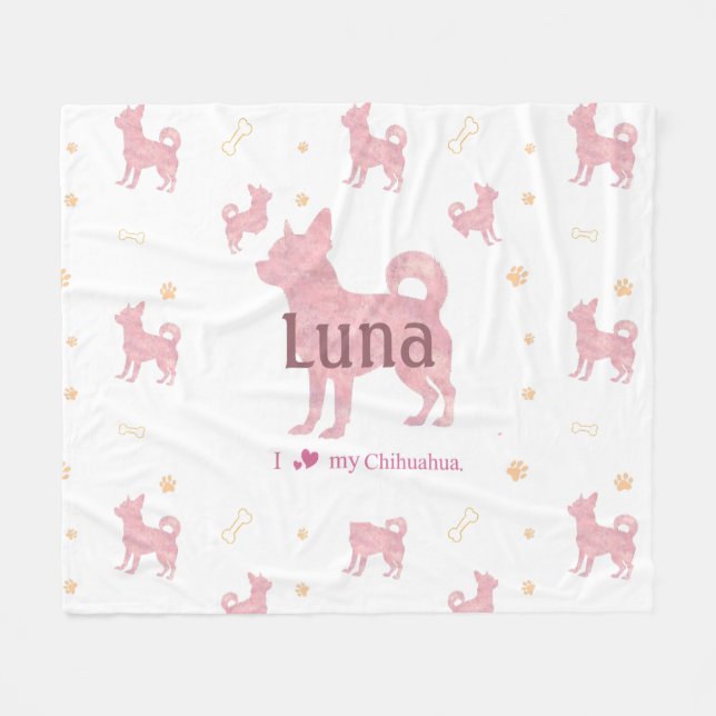 Custom Pastel pink chihuahua Silhouette blanket Fleecedecke (Vorderseite (Horizontal))