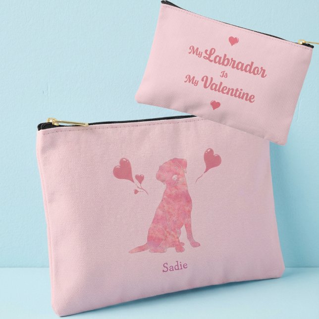 Custom Pastel Pink Labrador Valentine Name Pouch Zubehörtasche (Von Creator hochgeladen)