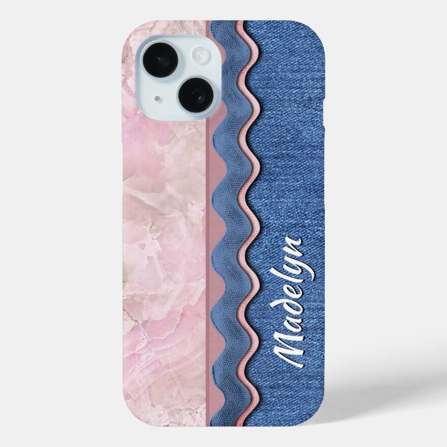 Custom Pastel Pink Marmor auf Denim Blue Jeans Case-Mate iPhone Hülle (Rückseite)