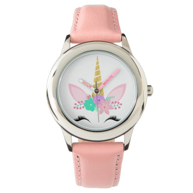 CUSTOM PASTEL PINK SMILING UNICORN WATCH ARMBANDUHR (Vorderseite)