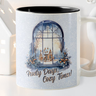 Custom Pastel Snowy Winter Szene Saison Urlaub Zweifarbige Tasse