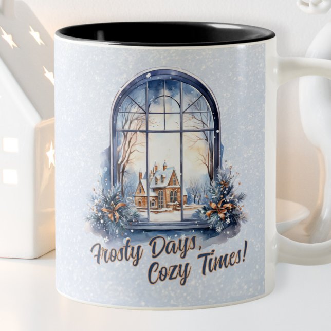 Custom Pastel Snowy Winter Szene Saison Urlaub Zweifarbige Tasse (Von Creator hochgeladen)