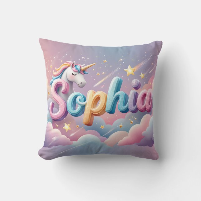 Custom Pastel Unicorn Name Pillow Kissen (Vorderseite)