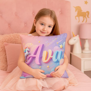 Custom Pastel Unicorn Name Pillow Kissen