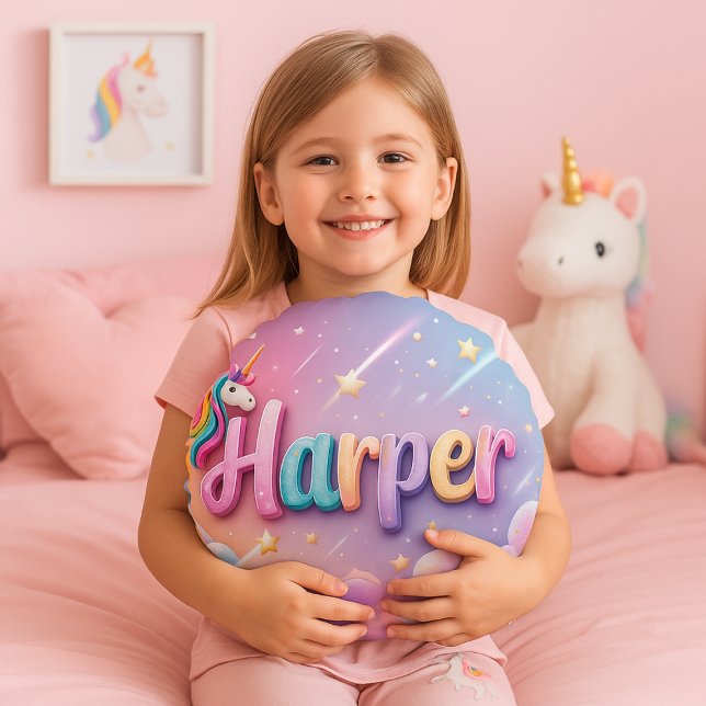 Custom Pastel Unicorn Name Pillow Rundes Kissen (Von Creator hochgeladen)