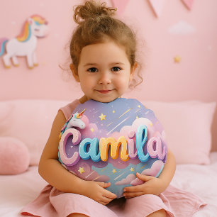Custom Pastel Unicorn Name Pillow Rundes Kissen