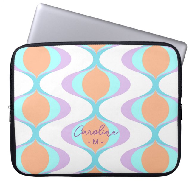 Custom Pastel Violet Orange Aqua Blue Ogee Waves Laptopschutzhülle (Vorderseite)