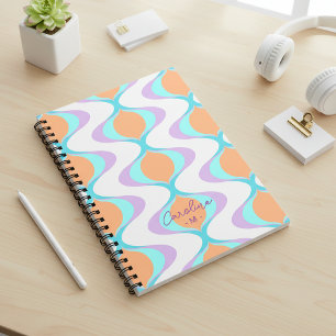 Custom Pastel Violet Orange Aqua Blue Ogee Waves Notizblock