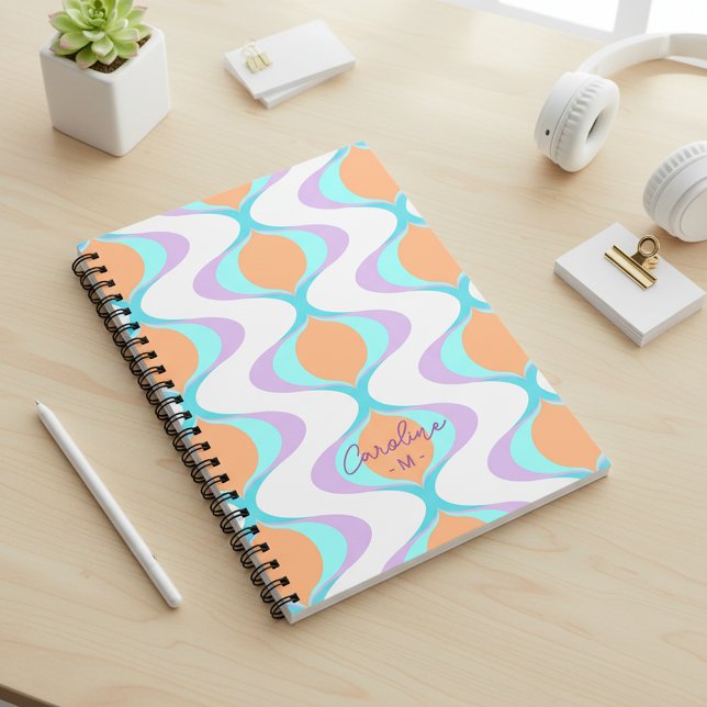 Custom Pastel Violet Orange Aqua Blue Ogee Waves Notizblock (Von Creator hochgeladen)