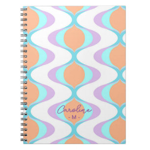 Custom Pastel Violet Orange Aqua Blue Ogee Waves Notizblock