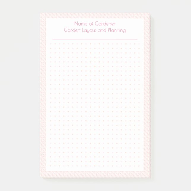 Custom Pastell Pink Dot Grid Garden Layoutplaner Post-it Klebezettel (Vorderseite)