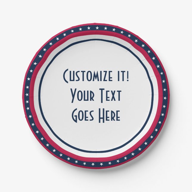 Custom Patriot Stars Red White Paper Plate Pappteller (Vorderseite)