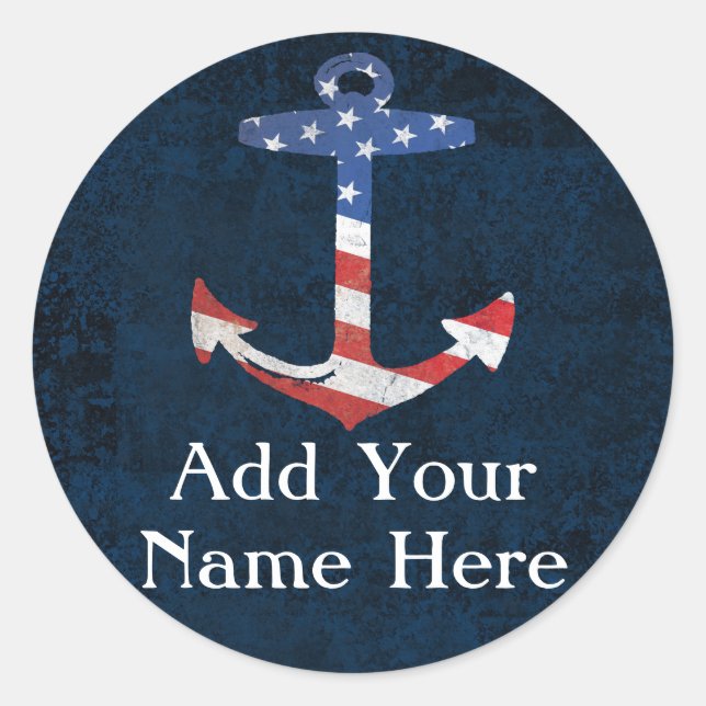Custom Patriotic American Flag Anchor Nautic Runder Aufkleber (Vorderseite)