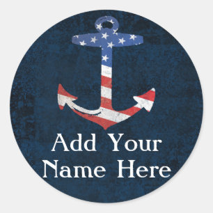 Custom Patriotic American Flag Anchor Nautic Runder Aufkleber