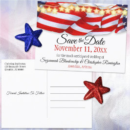 Custom Patriotic Bunting Stars Save the Date Ankündigungspostkarte