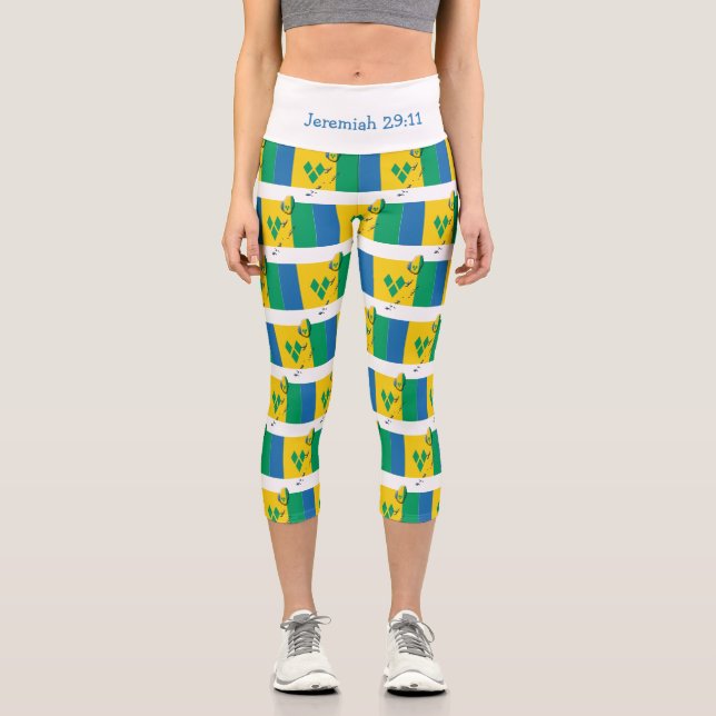 Custom Patriotic ST VINCENT FLAG Capri Leggings (Vorderseite)