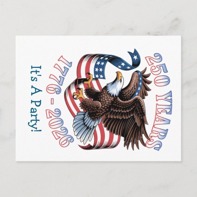 Custom Patriotic USA 250 year party invitatation Postkarte (Vorderseite)