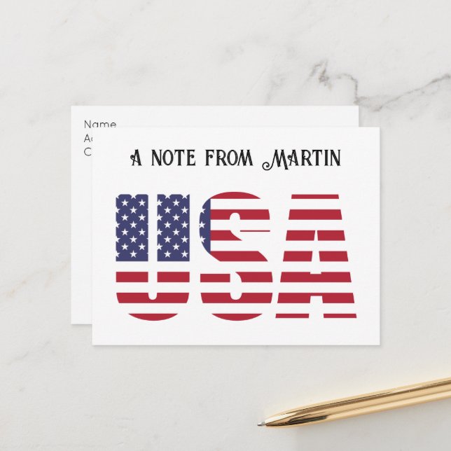 Custom Patriotic USA Flag, ein Hinweis von... Postkarte (Vorderseite/Rückseite Beispiel)