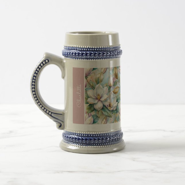 Custom Pattern Elegant Magnolia Flowers Bierglas (Links)