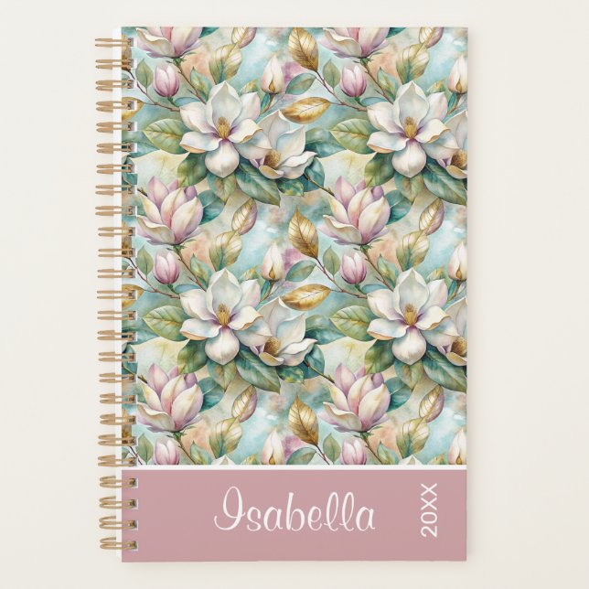 Custom Pattern Elegant Magnolia Flowers Planer (Vorderseite)