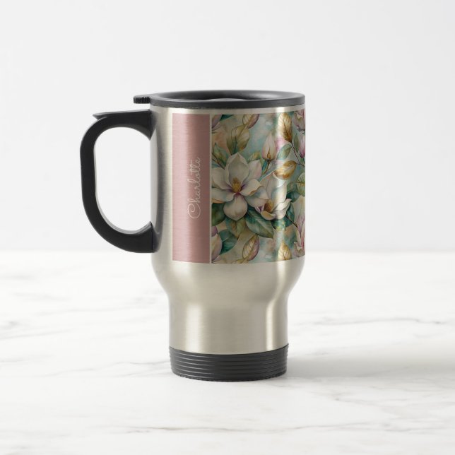 Custom Pattern Elegant Magnolia Flowers Reisebecher (Links)