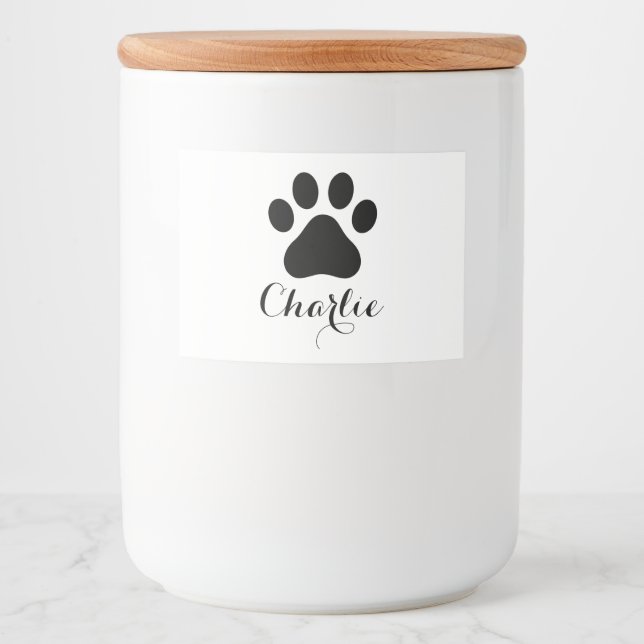 Custom Paw Print Dog Food Container Label With Nam Lebensmitteletikett (Vorderseite)