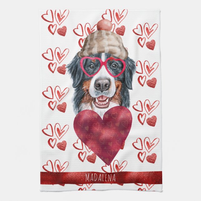 Custom Paws Dog Lover Valentine Geschenk Bernese Geschirrtuch (Vertikal)