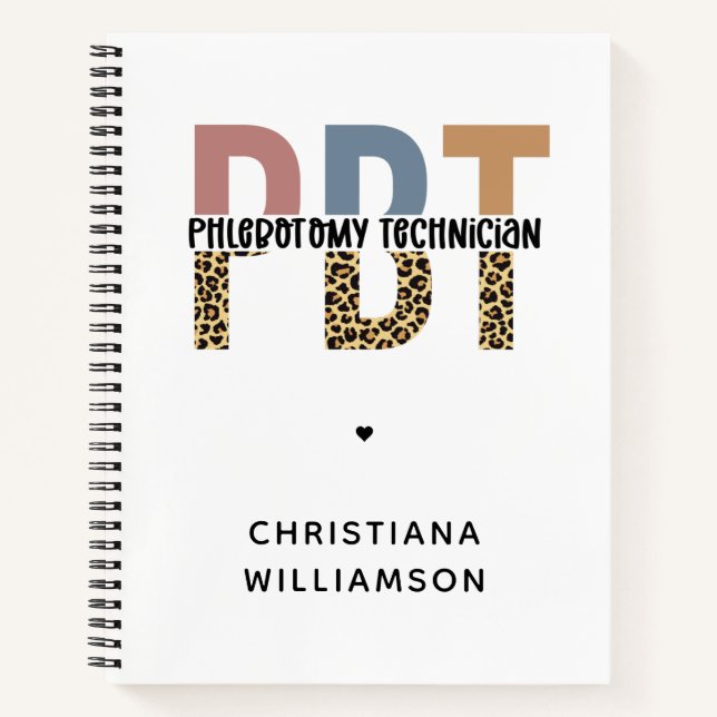 Custom PBT Phlebotomie Techniker Leopard Print Notizbuch (Vorderseite)