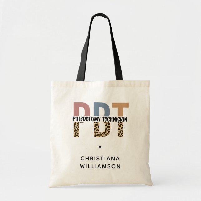 Custom PBT Phlebotomie Techniker Leopard Print Tragetasche (Vorne)