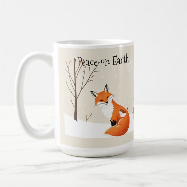 Custom Peace Earth Minimalistisch Fox Bird Animal Kaffeetasse (Links)