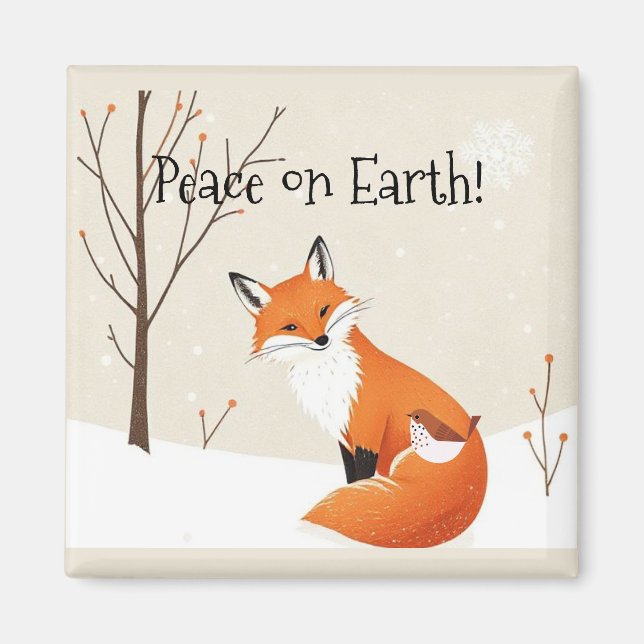 Custom Peace Earth Minimalistisch Fox Bird Animal Magnet (Vorne)