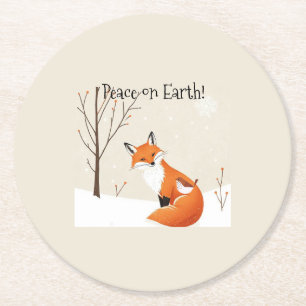 Custom Peace Earth Minimalistisch Fox Bird Animal Runder Pappuntersetzer