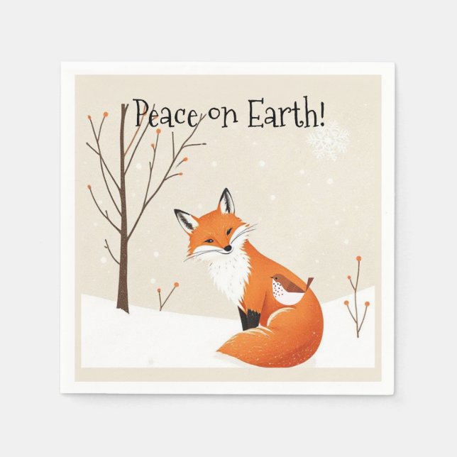 Custom Peace Earth Minimalistisch Fox Bird Animal Serviette (Vorderseite)