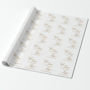 Custom Peace Joy Liebe Gold Weißes Weihnachtsfest Geschenkpapier