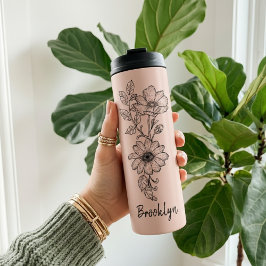 Custom Peachy Pink Floral Tumbler Gift for Mom Thermosbecher
