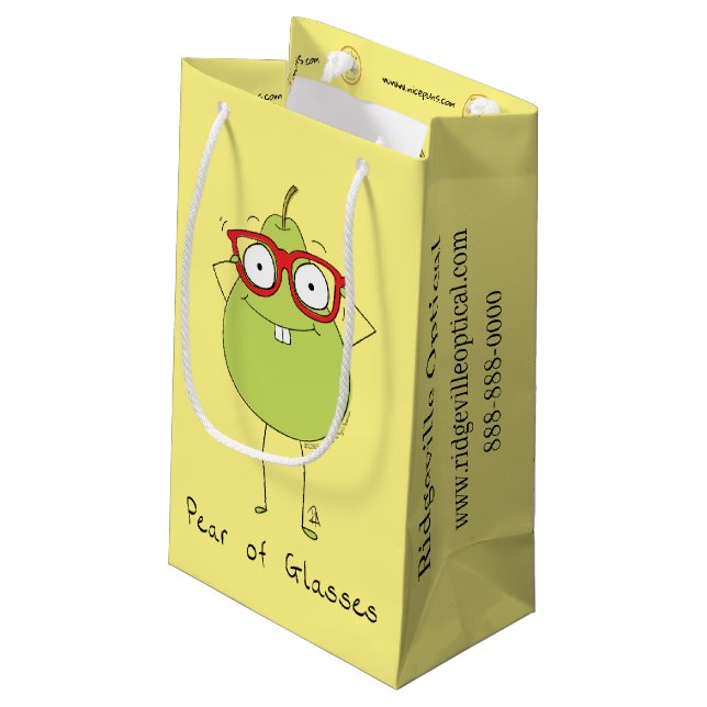 Custom Pear Glass Shopping Bag Eye Doctor Kleine Geschenktüte (Rückseite Schrägansicht)