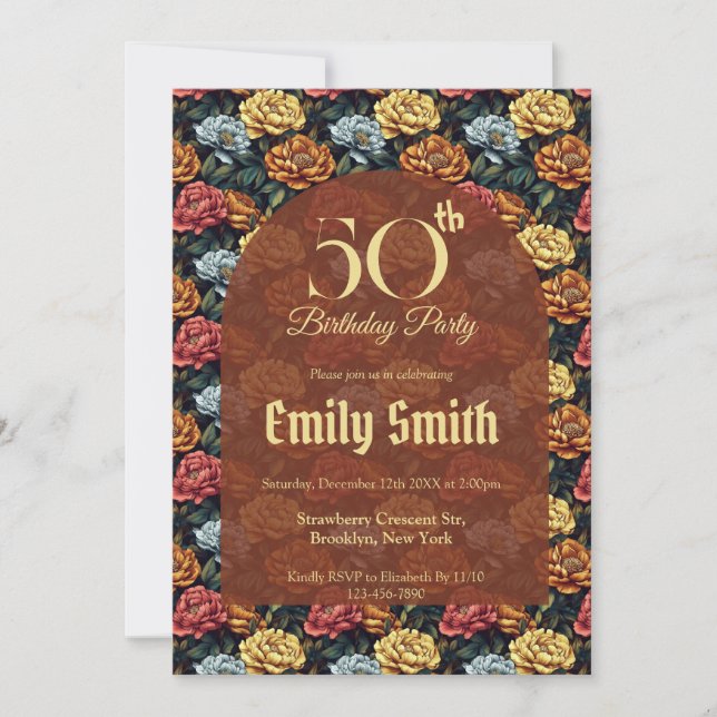 Custom Peonies Luxury Boho Birthday Einladung (Vorderseite)