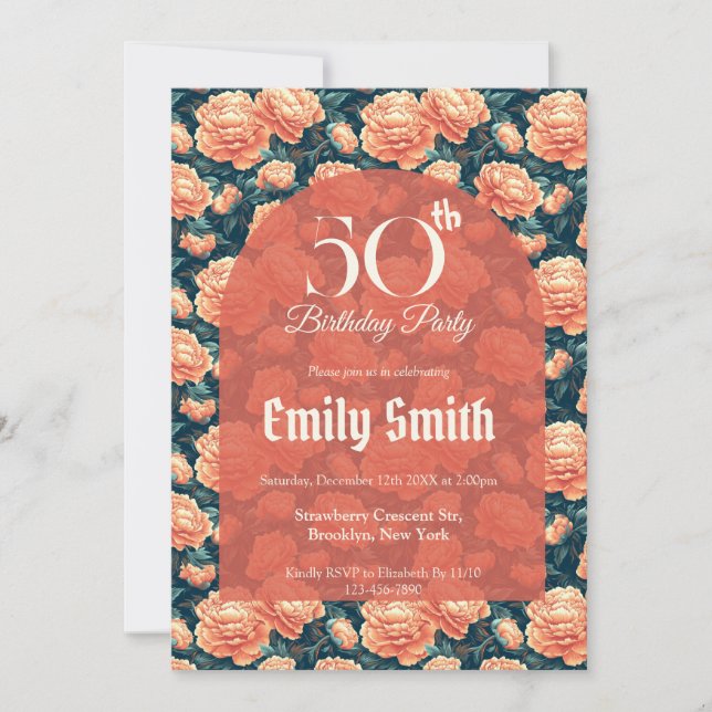 Custom Peonies Themed 90Th Birthday Einladung (Vorderseite)