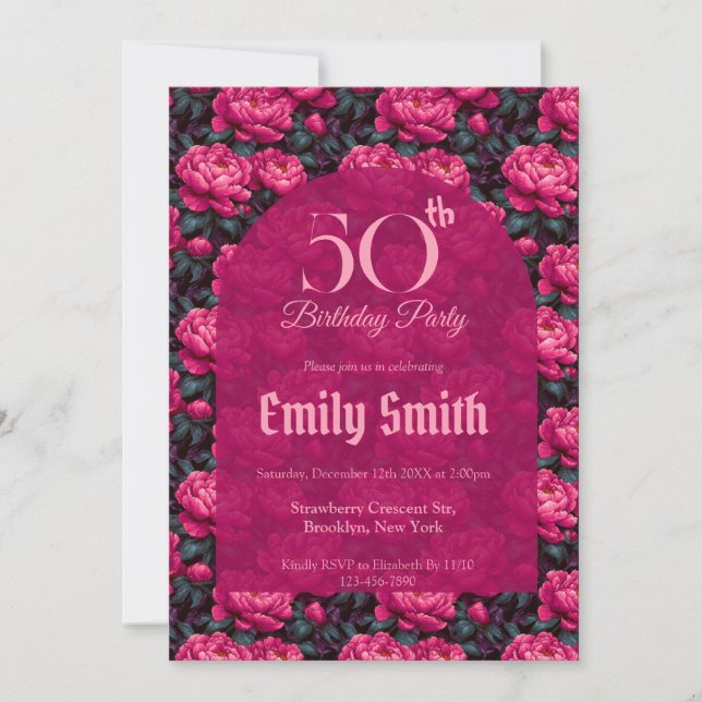 Custom Peonies Themed 90Th Birthday Einladung (Vorderseite)