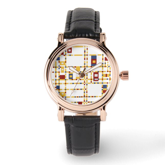 Custom Perfect Square Black Leather Armbanduhr (Vorderseite)