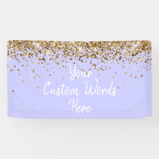 Custom Periwinkle Purple Gold Birthday Party Photo Banner (Horizontal)