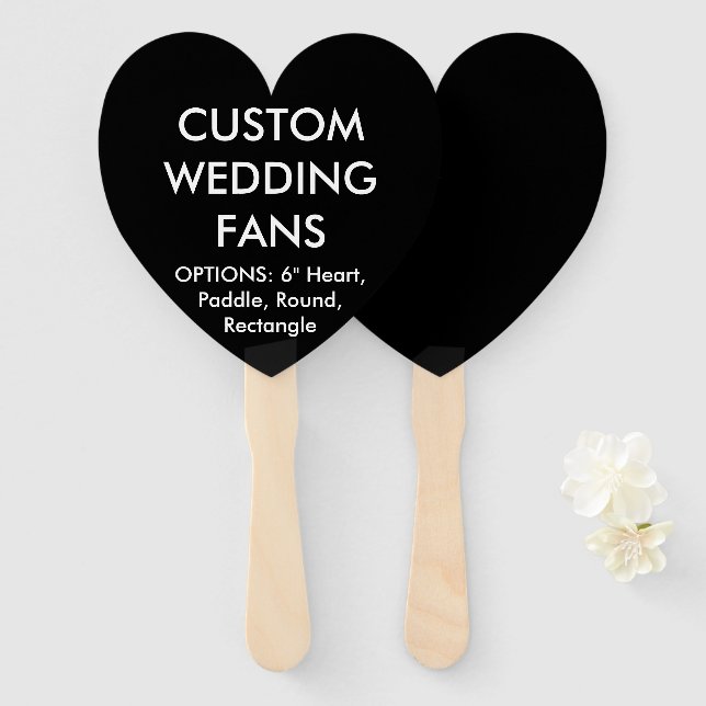 Custom Personalisiert BLACK HEART WEDING FANS Fächer (Vorne und Hinten)