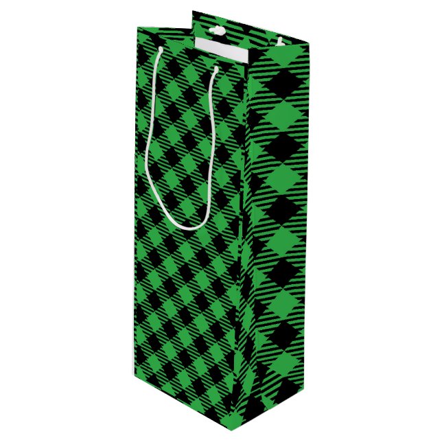 Custom Personalisiert Buffalo Kariert Geschenktüte Für Weinflaschen (Vorderseite Schrägansicht)