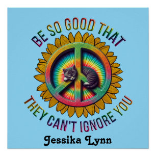 Custom Personalisiert Cat Peace Hippie Gefärbte Kr Poster