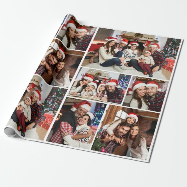 Custom Personalisiert Foto Collage Frohe Weihnacht Geschenkpapier (Ungerollt)