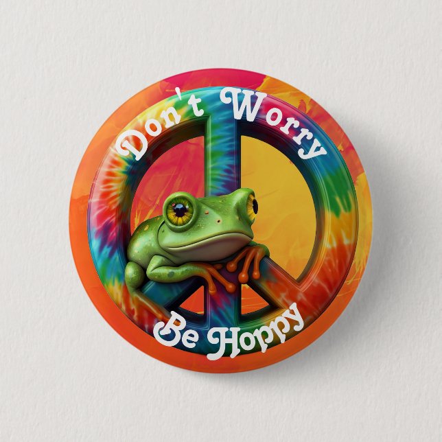 Custom Personalisiert Hippie Frog Peace Colorful F Button (Vorderseite)